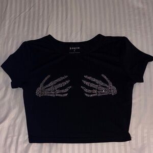 SHEIN Black Crop Top with Skeleton Design